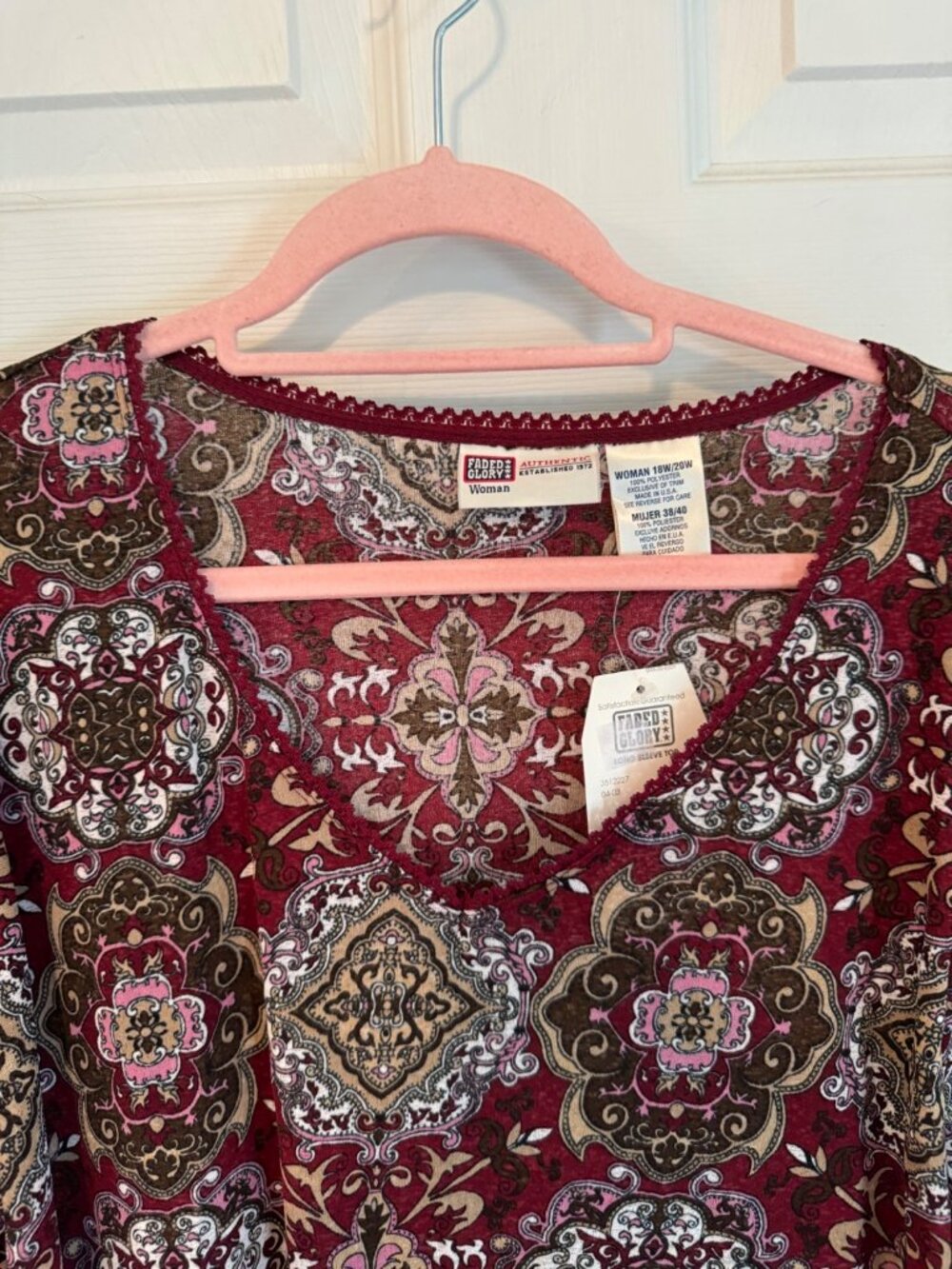 Vintage Faded Glory V-Neck Tunic Blouse Sheer Knit Shirt Mesh Netting 18/20 NEW - Picture 3 of 14